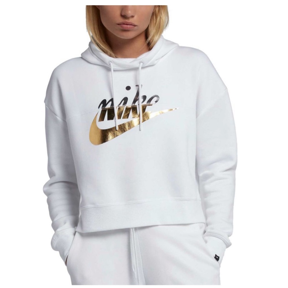 Loose Fit White and Gold Nike Hoodie